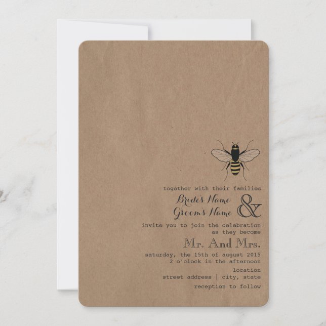 Cardstock inspirierte Honig-Bienen-Hochzeit Einladung (Vorderseite)