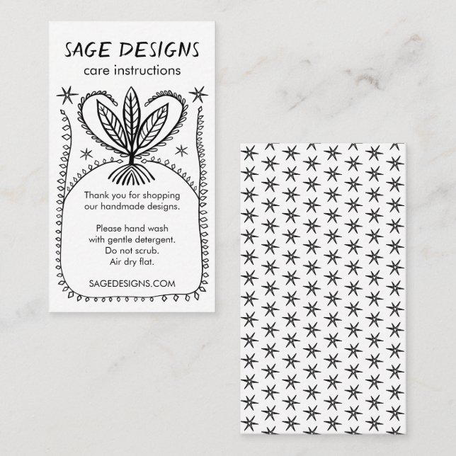 CARE ANWEISUNGEN Boho Whimsical Line Art Visitenkarte (Vorne/Hinten)