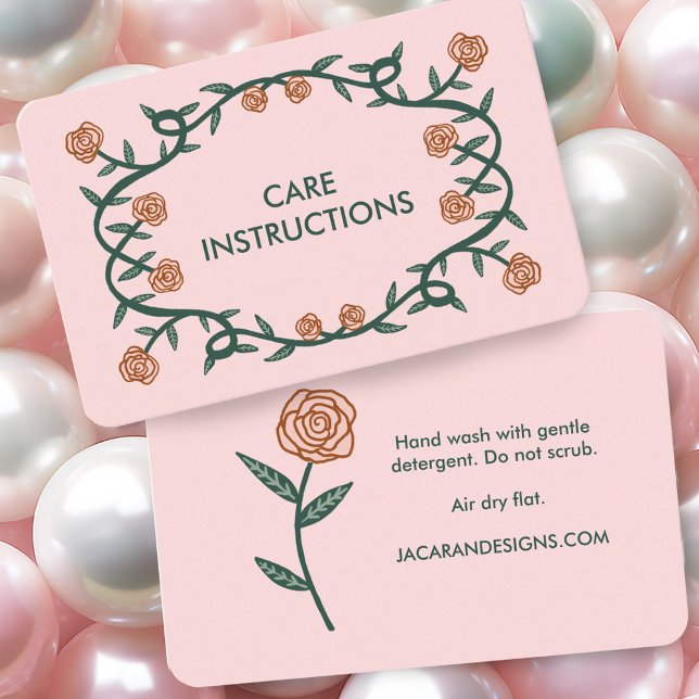 CARE ANWEISUNGEN Chic Elegante Rose Rahmen Blumenm Visitenkarte (CARE INSTRUCTIONS Chic Elegant Rose Frame Floral Business Card
Blush Pink)