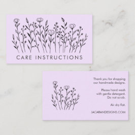 CARE ANWEISUNGEN Chic Elegante Wildblume Lavendel Visitenkarte