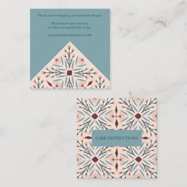 CARE-ANWEISUNGEN Geometrisch elegante Fliesen mit  Quadratische Visitenkarte (Vorne/Hinten)