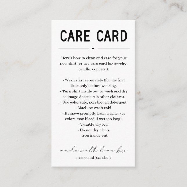 Care Card, hausgemachte Kerzen Shirt Schmuck Tumbl Begleitkarte (Vorderseite)