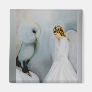 Care Guardian Angel and White Owl von Amelia Carri Magnet