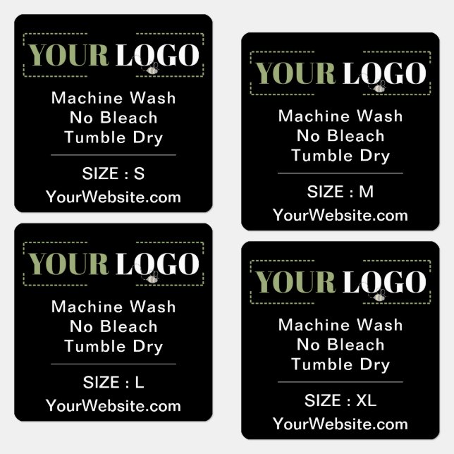 Care Instruction Size Website Square Black Garden Etiketten (Grün)