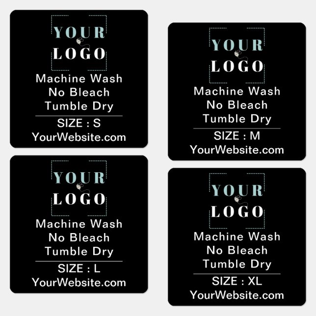 Care Instructions and Size Square Black Clothing Etiketten (Grün)