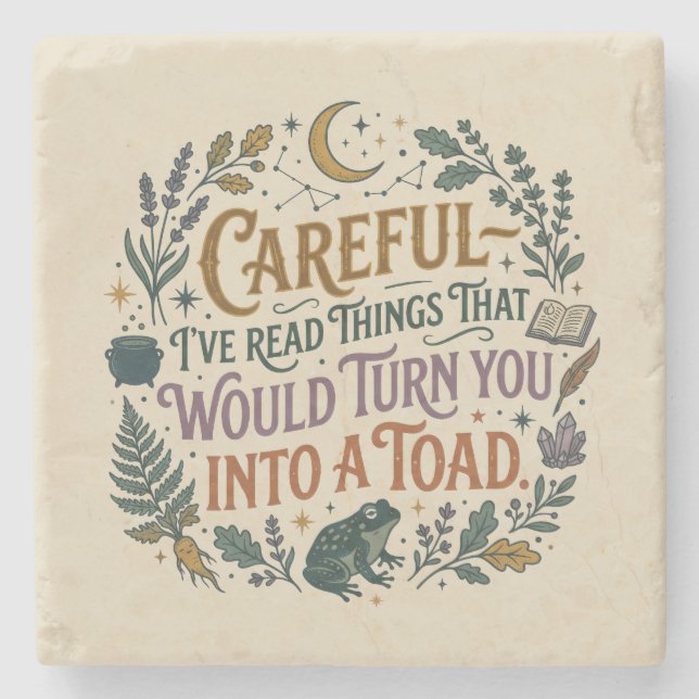 Careful I've Read Things Funny Book Witch Quote  Steinuntersetzer (Vorderseite)