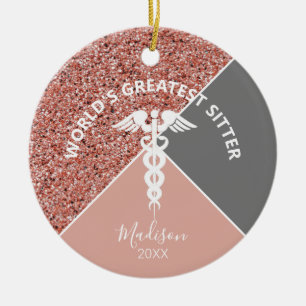 Caregier Rose Gold Pink Glitzer Personalisiert Keramik Ornament