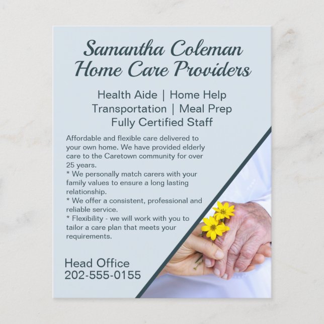 Caregier Zuhause Care Blue Promotional Business Flyer (Vorne)
