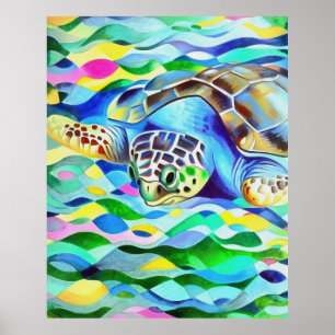 Caretta Caretta Schildkröte Niedlich und farbenfro Poster