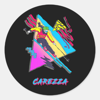 Carezza Buntes Retro-Ski-Abenteuer mit Grafik Runder Aufkleber