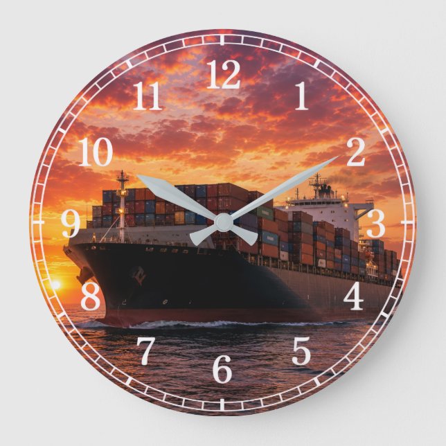 Cargo Ship Wall Clock — Industrial Maritime Design Große Wanduhr (Vorderseite)