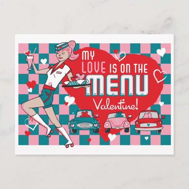 Carhop Retro Drive-In Valentine Postkarte (Vorderseite)