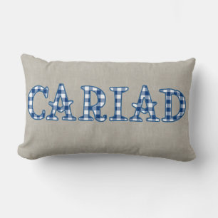 Cariad Welsh Karo Gingham Text Design auf Burlap Lendenkissen