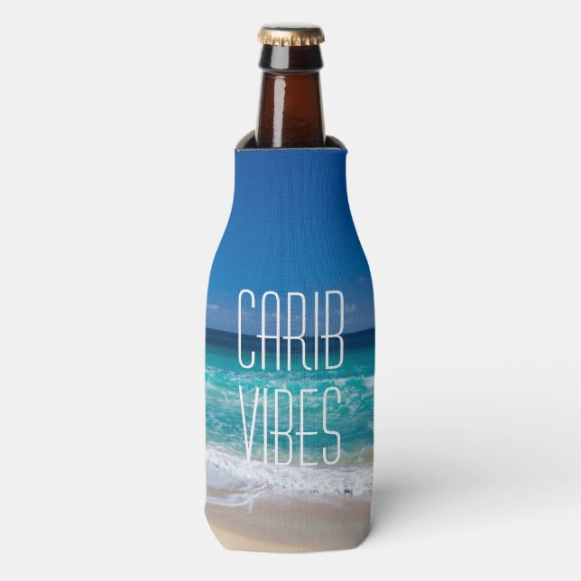 Carib Vibes Tropical Beach Türkis Wasser mit Namen Flaschenkühler (Flaschenvorderseite)