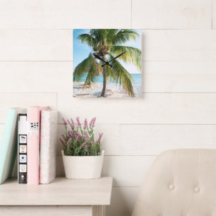 Caribbean Beach Bliss #1 #wall #art Quadratische Wanduhr