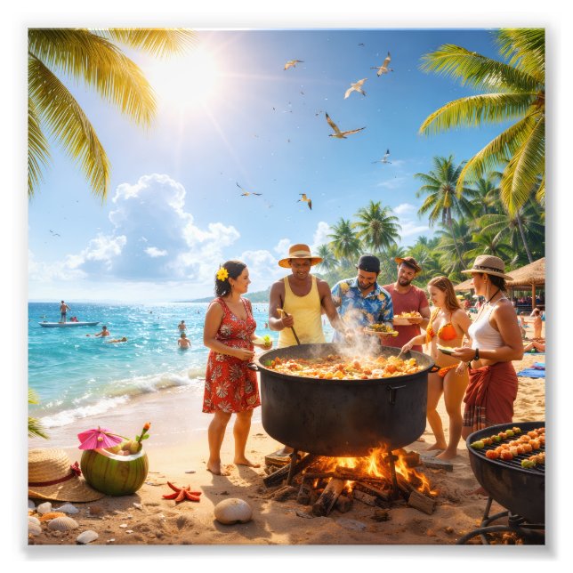 Caribbean Beach Feast Under the Golden Sun Fotodruck (Vorne)