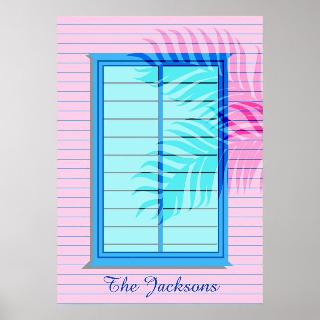 Caribbean Beach House Hideaway in Pastel Pink Blue Poster (Vorne)