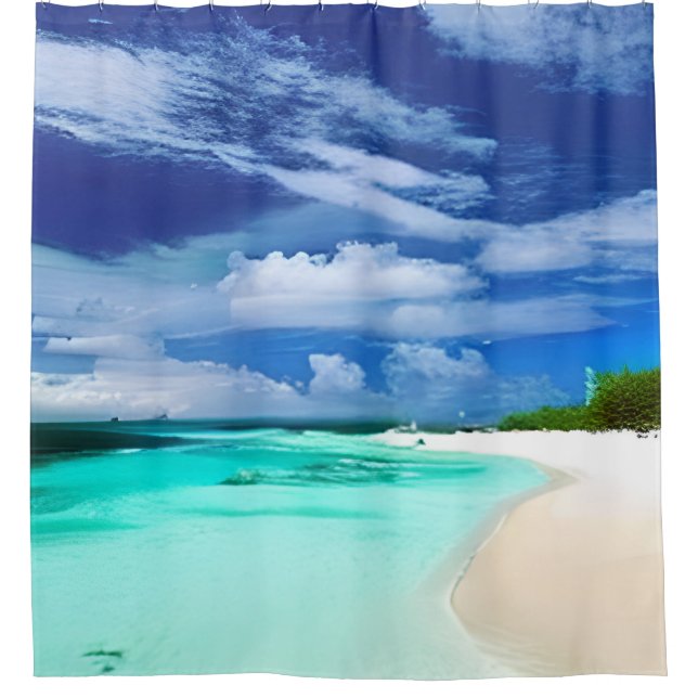Caribbean Beach mit Deep Blue Summer Sky Duschvorhang (Vorderseite)