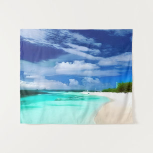 Caribbean Beach mit Deep Blue Summer Sky Wandteppich