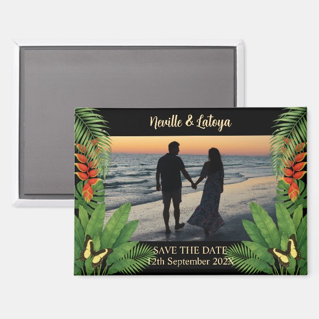Caribbean Beach Wedding Tropical Save the Date Magnet (Vorderseite/Rückseite)