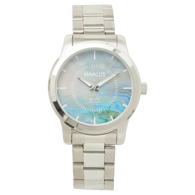 Caribbean Blue Agate White Dial Custom Armbanduhr (Vorderseite)