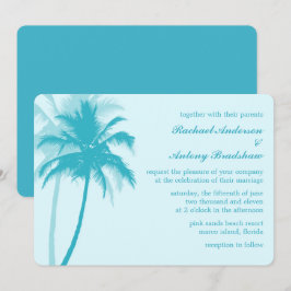 Caribbean Blue Palm Trees Tropical Wedding Einladung