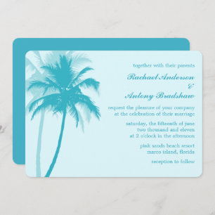 Caribbean Blue Palm Trees Tropical Wedding Einladung
