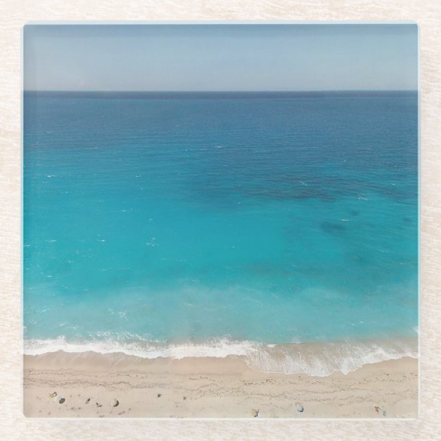 Caribbean Blue Sea and Shore Modern Glasuntersetzer (Vorderseite)