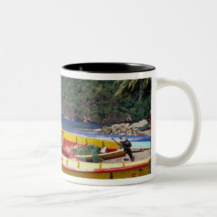Caribbean, BWI, St. Lucia, Sailboats, Soufriere. Zweifarbige Tasse