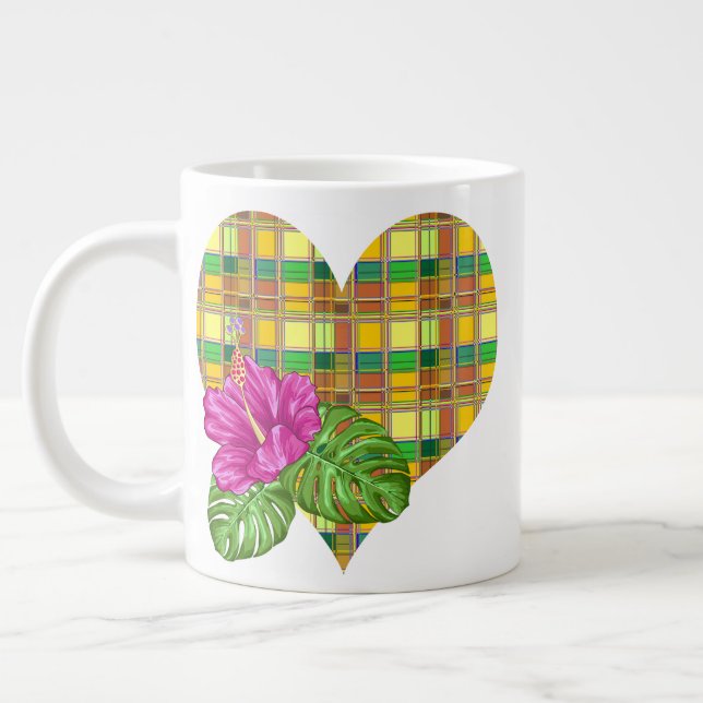 Caribbean Colorful Fabric Madras Tartan Jumbo-Tasse (Links)