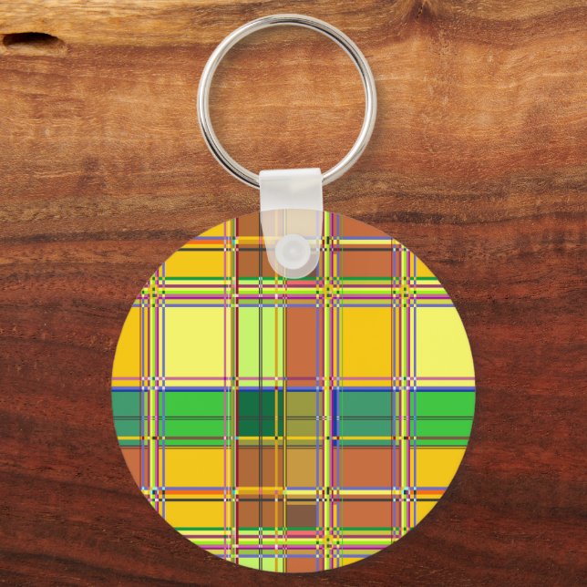 Caribbean Colorful Fabric Madras Tartan Schlüsselanhänger (Vorderseite)