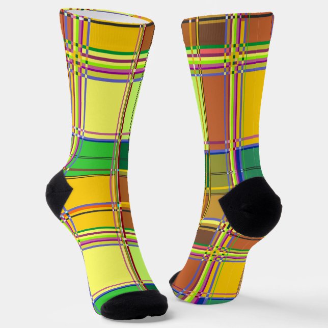 Caribbean Colorful Fabric Madras Tartan Socken (Gewinkelt)