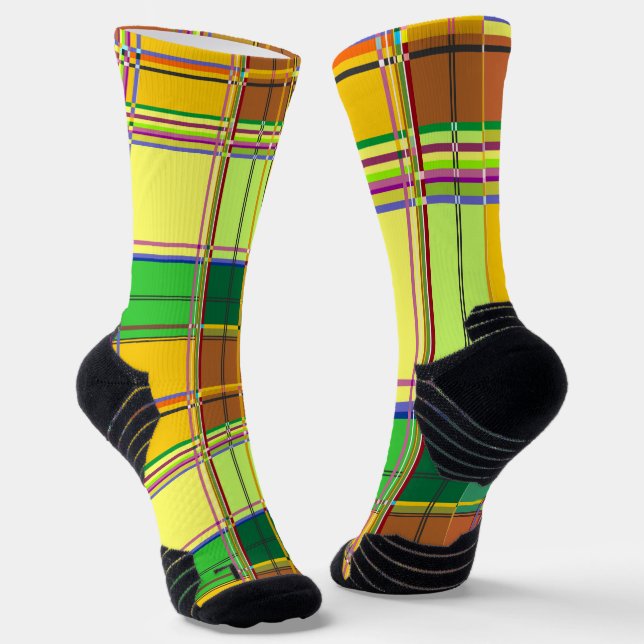 Caribbean Colorful Fabric Madras Tartan Socken (Gewinkelt)