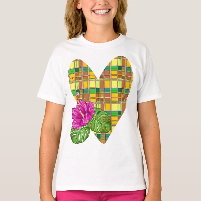 Caribbean Colorful Fabric Madras Tartan T-Shirt (Vorderseite)