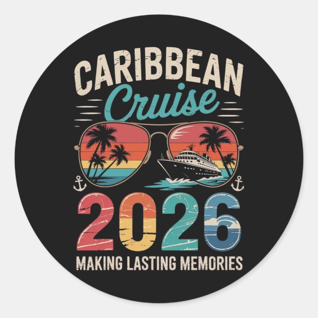 Caribbean Cruise 2026 Vacation Trip Matching Famil Runder Aufkleber (Vorderseite)