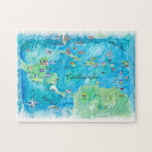 Caribbean Cruise Travel Poster Karte Antillen West Puzzle