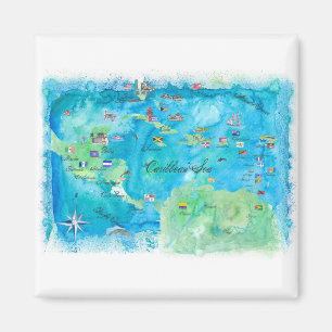 Caribbean Cruise Travel Poster Map Antilles West Magnet