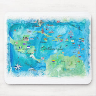 Caribbean Cruise Travel Poster Map Antilles West Mousepad