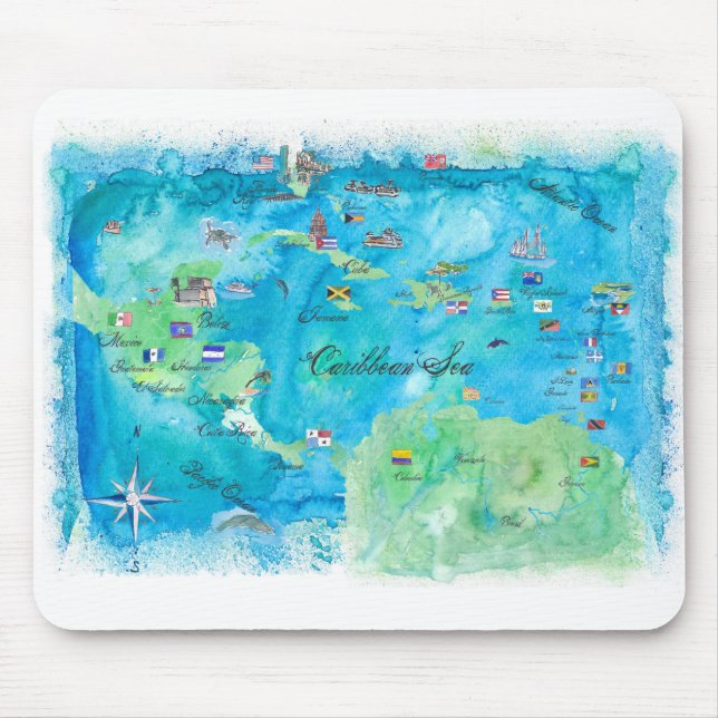Caribbean Cruise Travel Poster Map Antilles West Mousepad (Vorne)