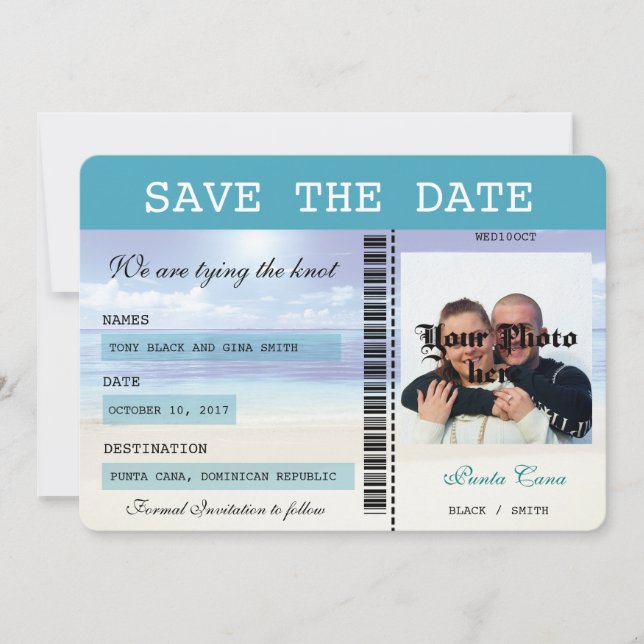 Caribbean Dreamz Boarding Pass Save the Date (Vorderseite)