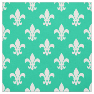 Caribbean Green, White Lilie Pattern Stoff