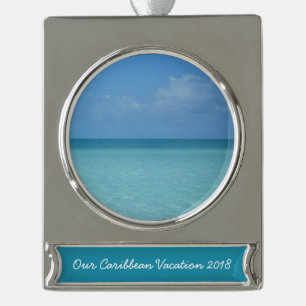 Caribbean Horizon Tropical Turquoise Blue Banner-Ornament Silber