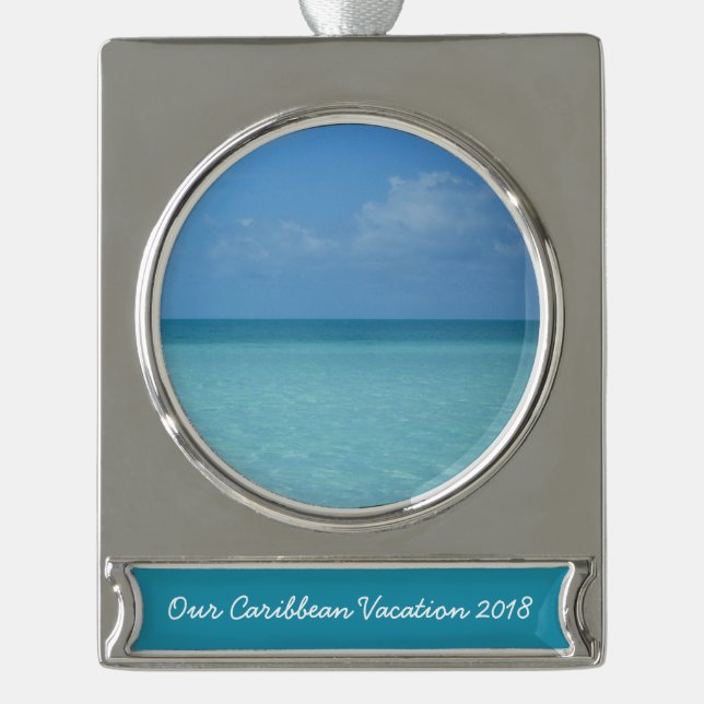 Caribbean Horizon Tropical Turquoise Blue Banner-Ornament Silber (Vorderseite)