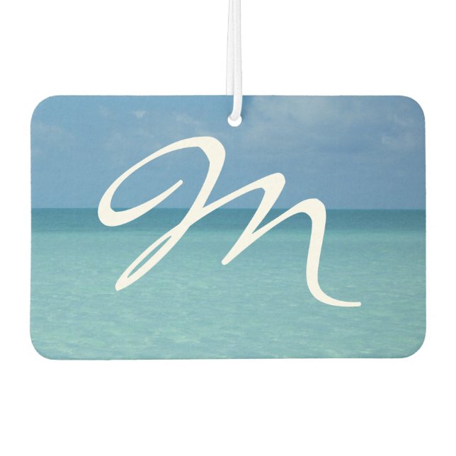Caribbean Horizon Tropical Turquoise Blue Monogram Autolufterfrischer (Vorderseite)