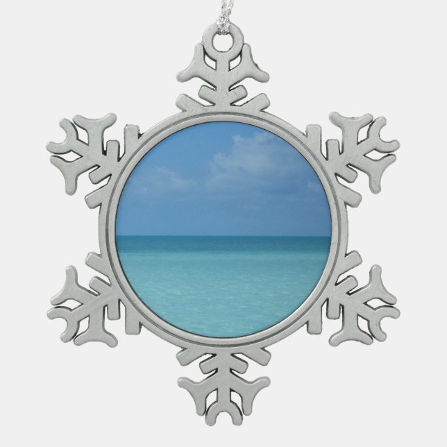 Caribbean Horizon Tropical Turquoise Blue Schneeflocken Zinn-Ornament (Vorderseite)