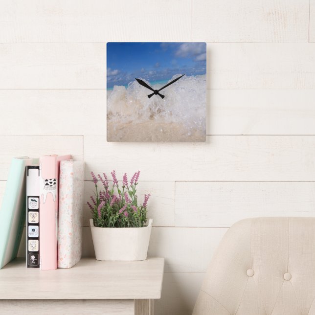 Caribbean Island Wave Liebe 2 Quadratische Wanduhr (Lesesaal)
