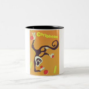 Caribbean Monkey Vintage Reiseplakat Zweifarbige Tasse