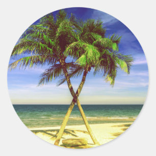 Caribbean Palm Tree Tropical Island Beach Runder Aufkleber