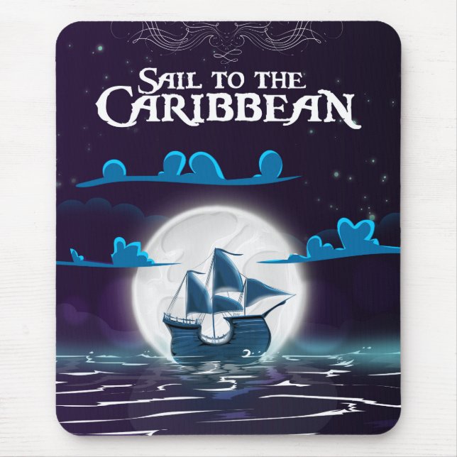 Caribbean Pirate Cartoon Travel Print. Mousepad (Vorne)