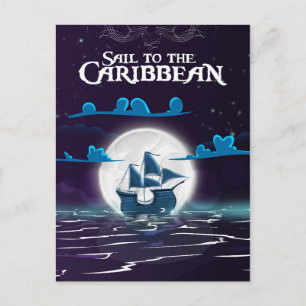 Caribbean Pirate Cartoon Travel Print. Postkarte